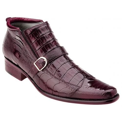 Belvedere "Matteo" Dark Burgundy Genuine Crocodile / Ostrich Monk Strap Ankle Boots 1903